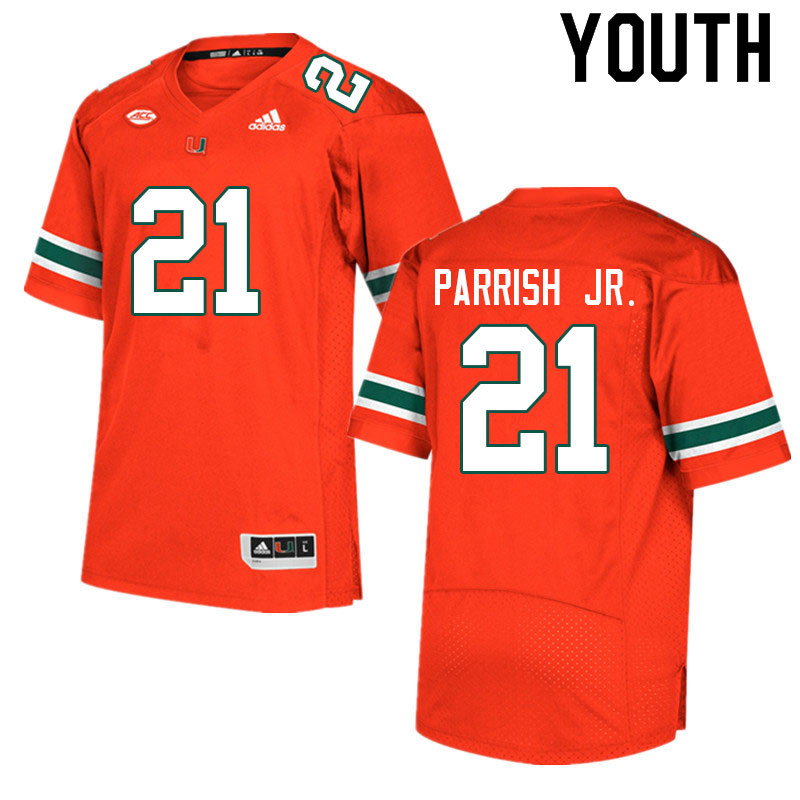 Youth #21 Henry Parrish Jr. Miami Hurricanes College Football Jerseys Sale-Orange
